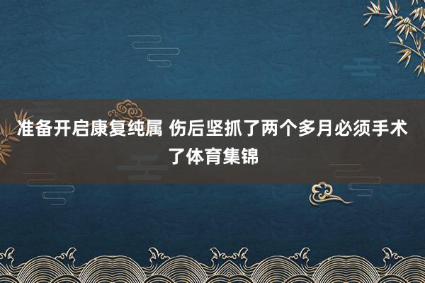 准备开启康复纯属 伤后坚抓了两个多月必须手术了体育集锦