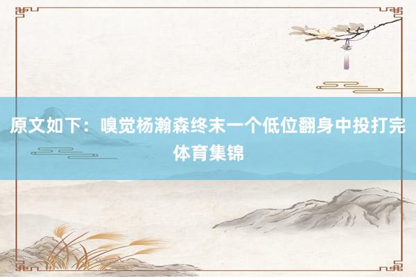 原文如下：嗅觉杨瀚森终末一个低位翻身中投打完体育集锦