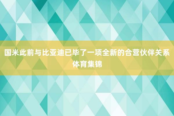 国米此前与比亚迪已毕了一项全新的合营伙伴关系体育集锦