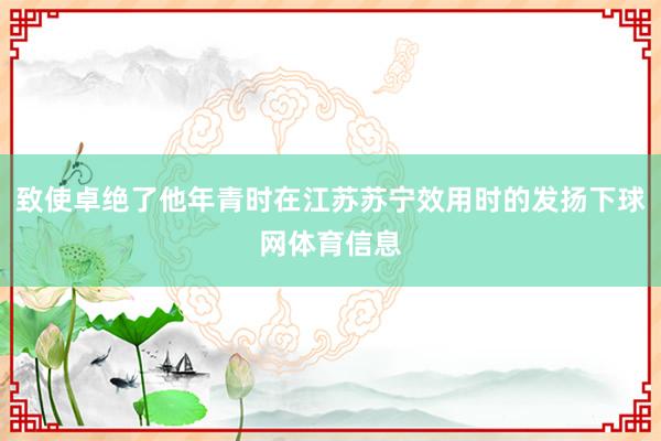 致使卓绝了他年青时在江苏苏宁效用时的发扬下球网体育信息